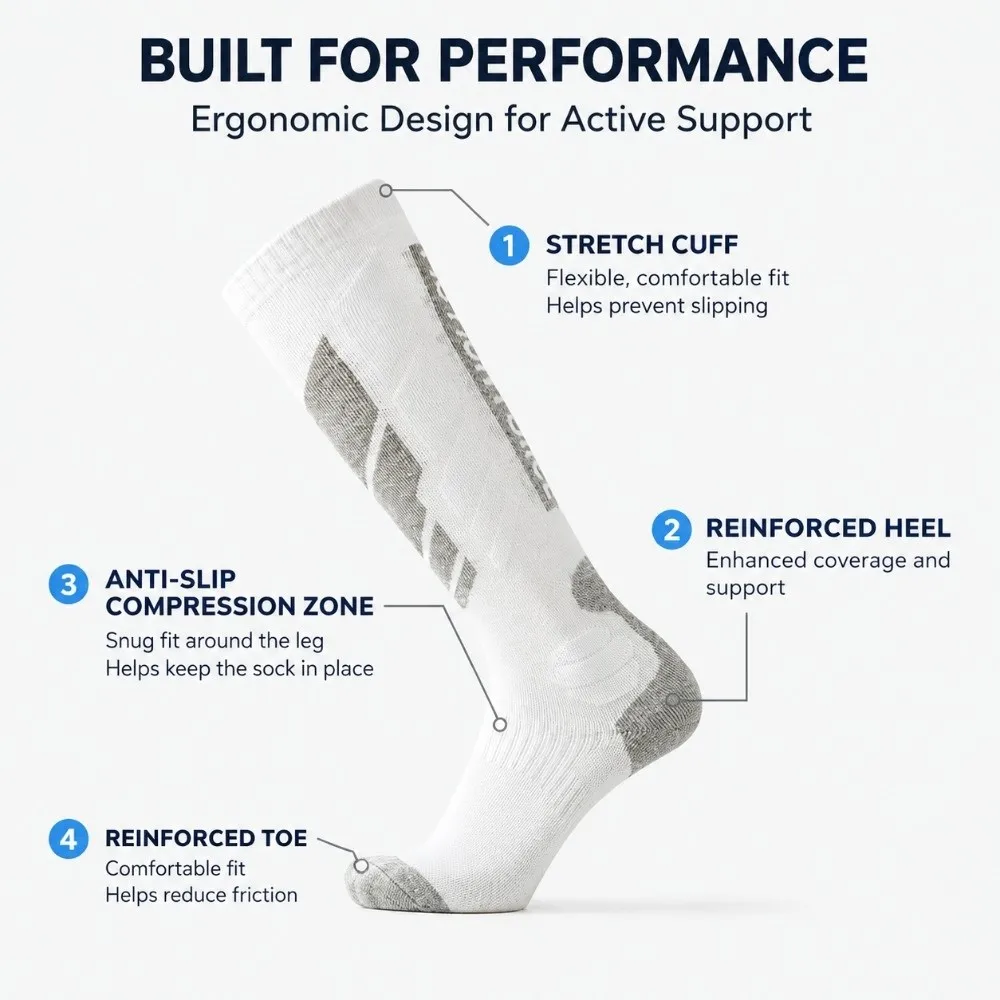 Durable Thickened Women's Ski Sock Extra Cushion Non Slip Knee High Ski Sock Moisture Wicking Yoga Sock for Running Yoga