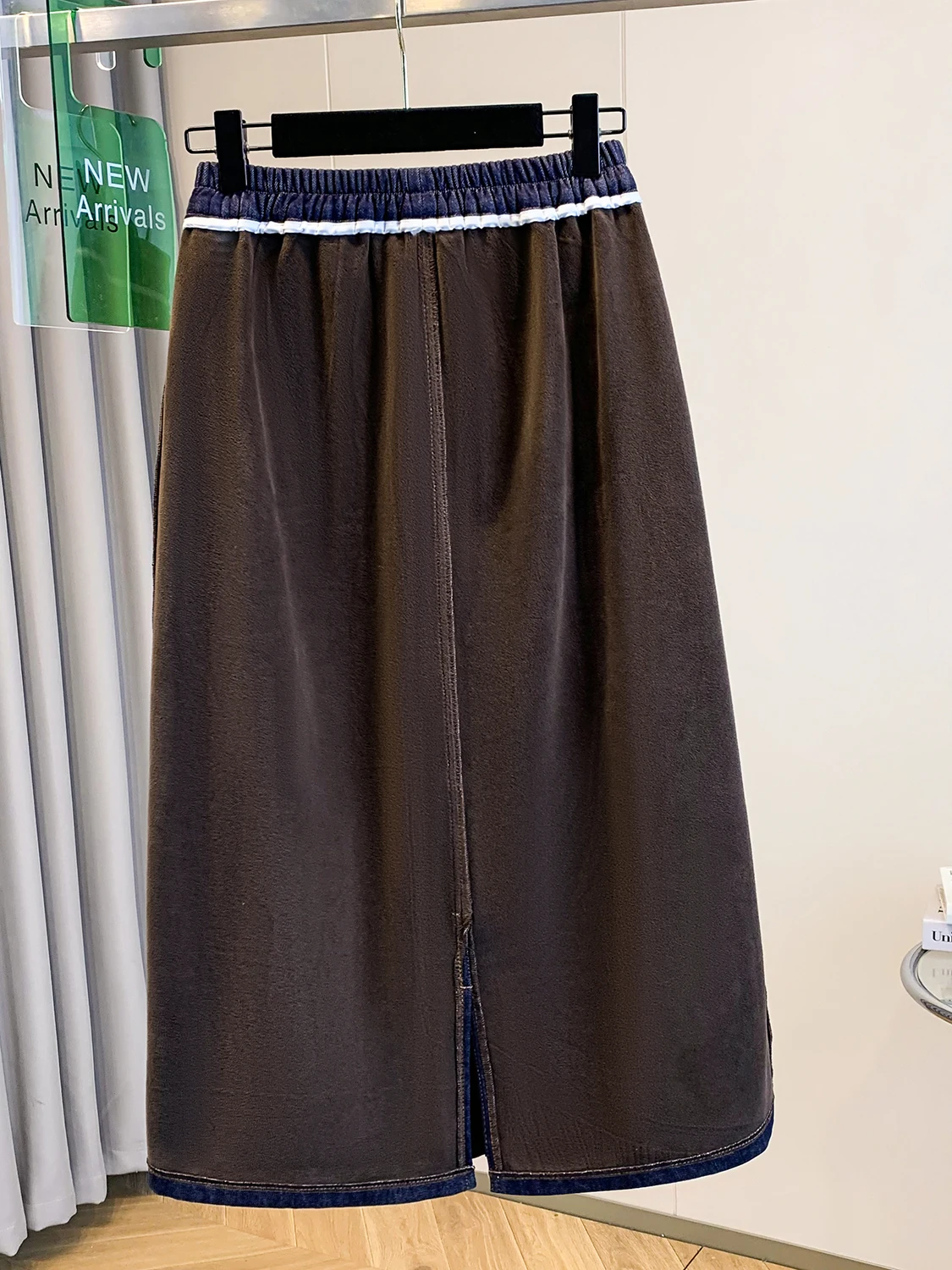 Winter New plus Size Fce Lined Thiened Elastic Waist Stretchy Denim Midi Skirt for plus Size Women Base Layer f Body ...