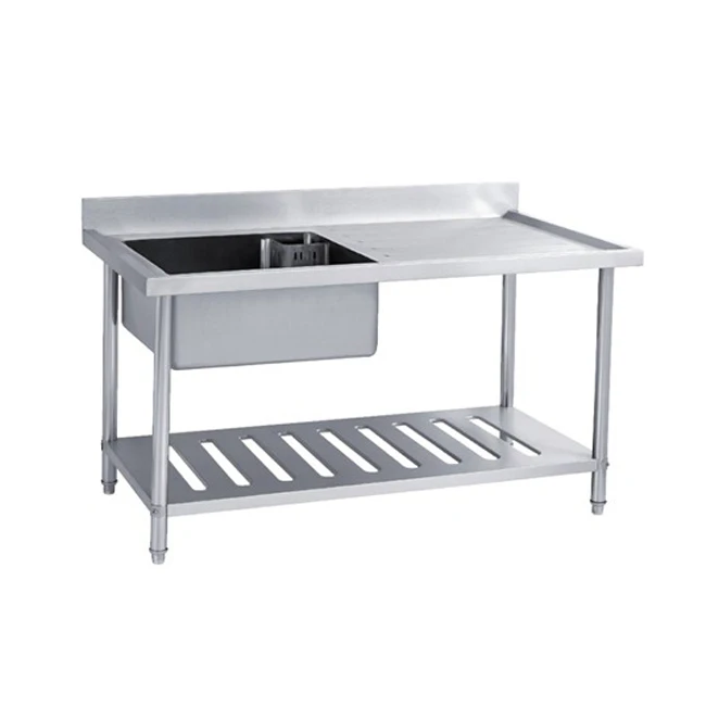 Restaurant Single Stainless Steel Sink Bench With Under Shelf