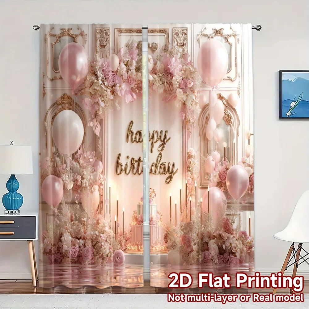2pcs, 2D FLAT PRINTING Curtains (Without Rod) Birthday Bliss(1) Popular Curtains Digital Printed Polyester Easy Install Curtains
