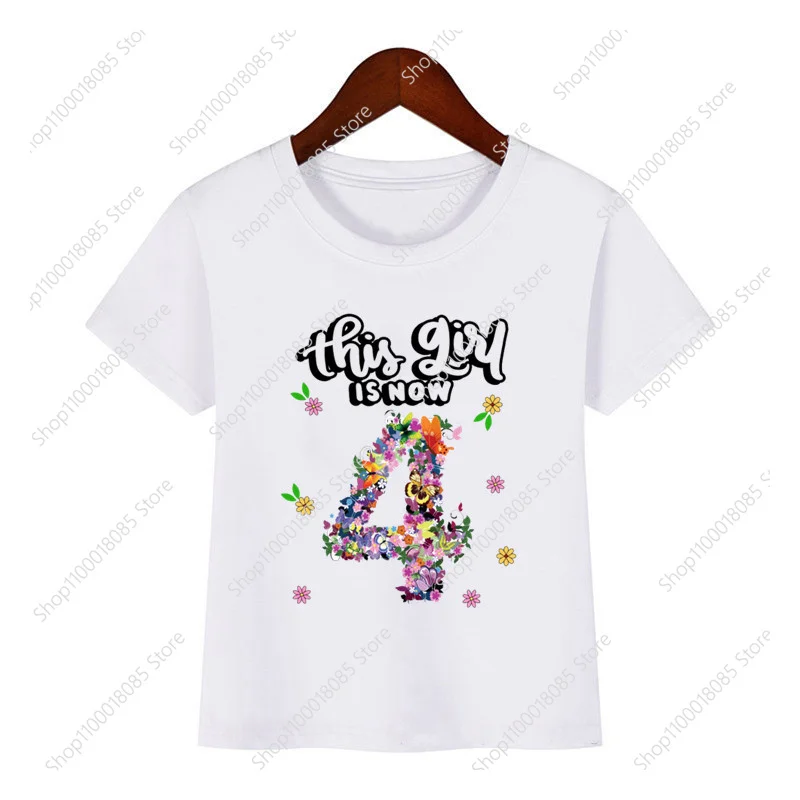 Girls Number 1-9 Printed T-shirt This girl is now 2 years old Casual Fashion Short sleeved Birthday T-shirt