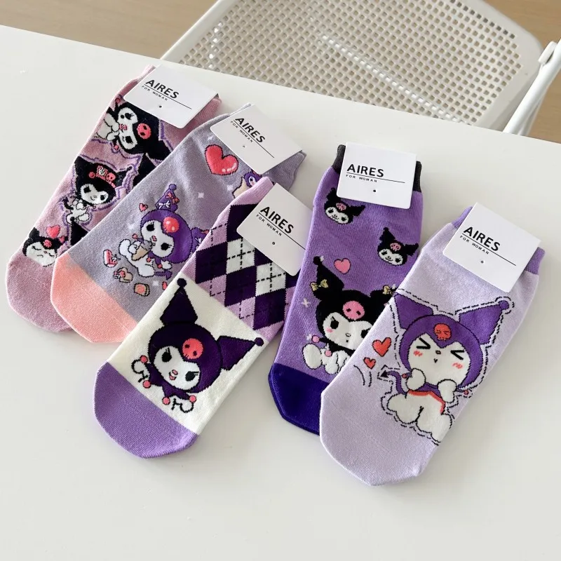 5pairs Sanrio socks cute cartoon big kids cotton socks anime Kuromi sweet girls short socks