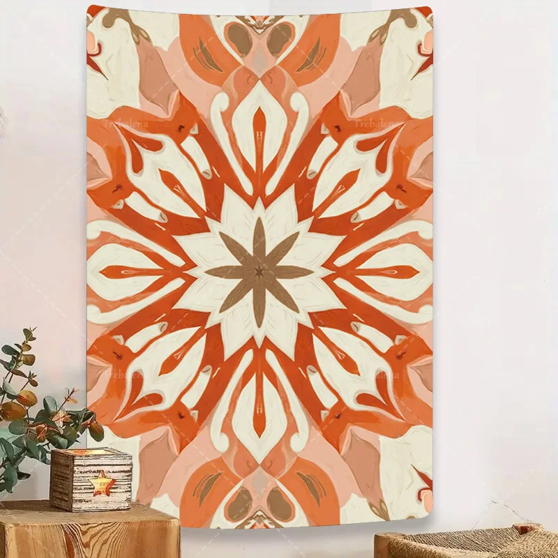 

1pc Wall Tapestry Boho Chic Orange Floral Mandala Tapestry for Wall Decor