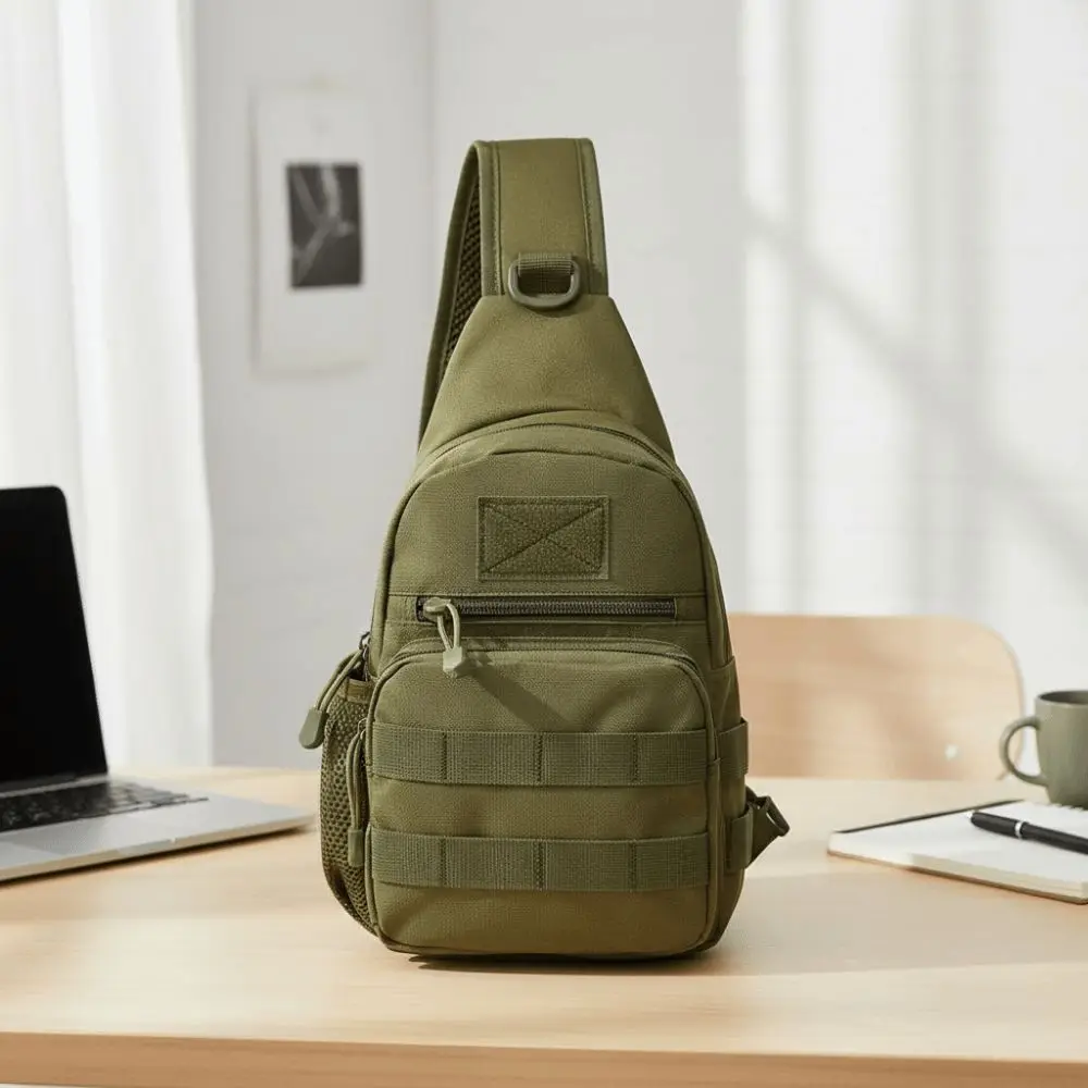 Anti-splash Water Men Sling Bag Webbing Patch Receiver Fishing Chest Pack Anti Tear 800D Oxford Cloth Side Mesh Pocket