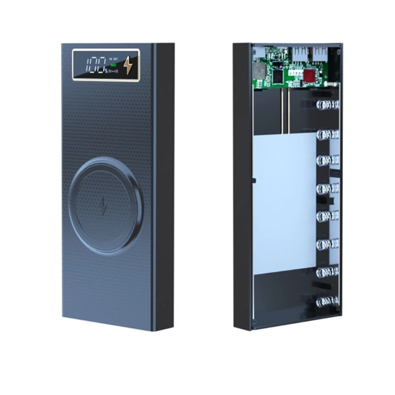DIY Power Bank Case with 22.5W Quick Charge,15W Wireless Charging 8x18650 Battery Holder Box Digital Display Screen K1KF