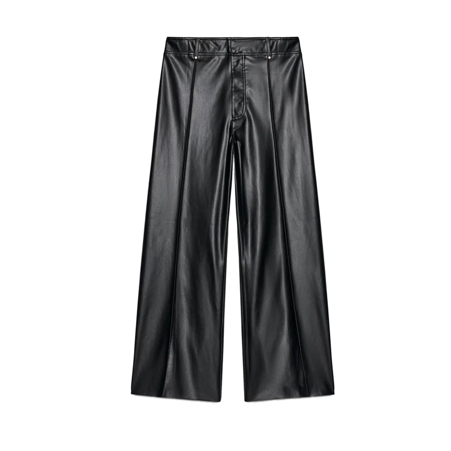 High Waist Cus-Made Women's Leather Look PU Pants New Autumn Design Loose Wide Leg Trousers for Ladies Polyester Fiber