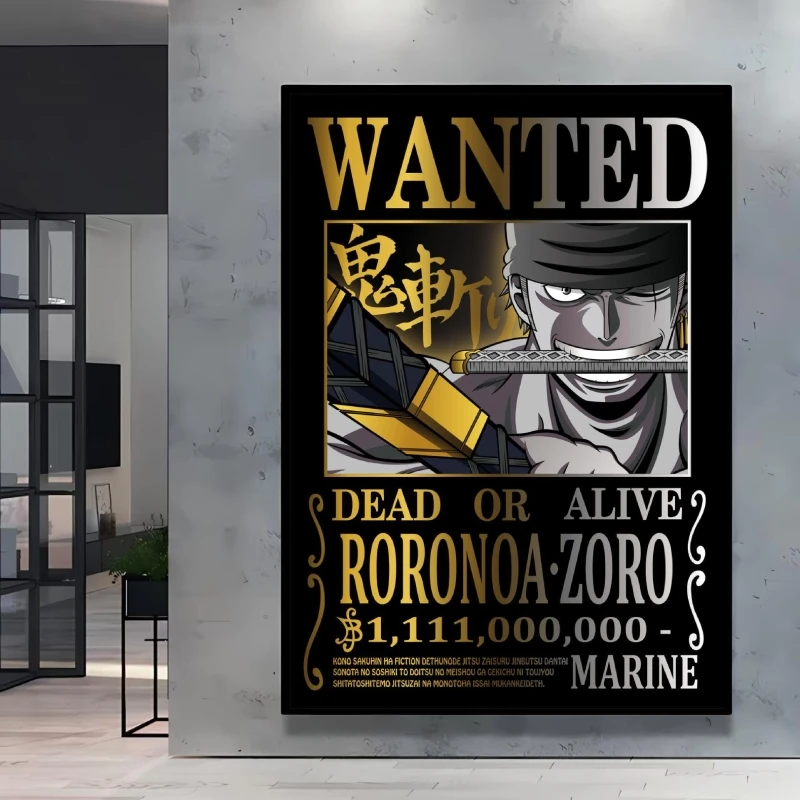 Canvas Printing One Piece Bounty Wanted Poster Luffy Zoro Home Decor Paintings Spray Printing Gifts Cartoon Character Picture view 2