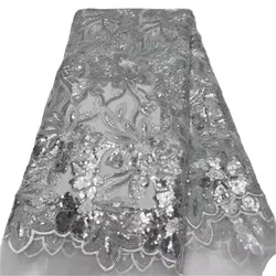 2023 Silver Sequins Tulle African Sequence Lace Fabric with Sequins High Quality Nigeria French Mesh Net Embroidery for Dresses