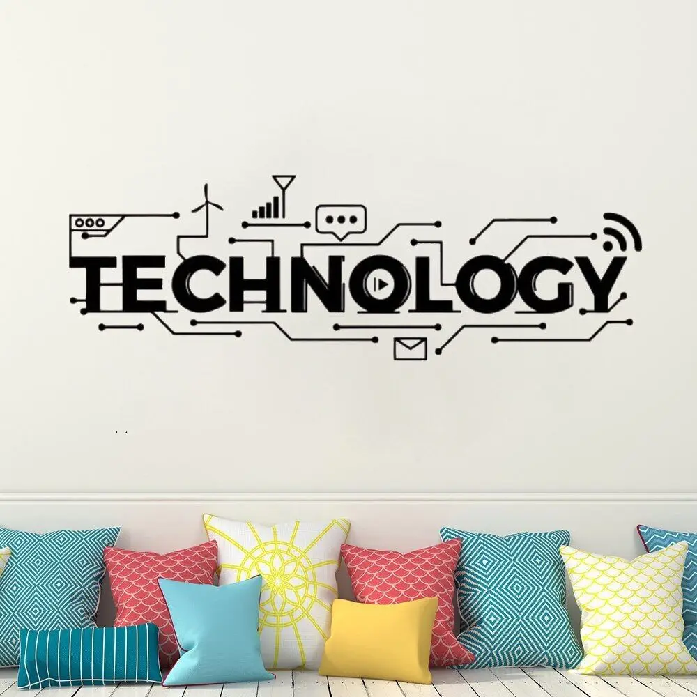 Technology Lettering Wall Decals Vinyl Science Education School Design Classroom Bedroom Home Interior Decor Stickers DW20439