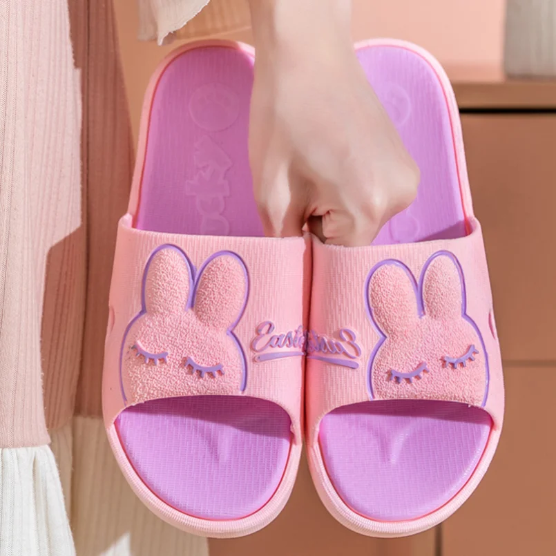 Women Home Slipper Cloud Rabbit Cartoon Cute Sandals Summer Flip Flops Beach Slides Casual House Shoes Flat Female Thick