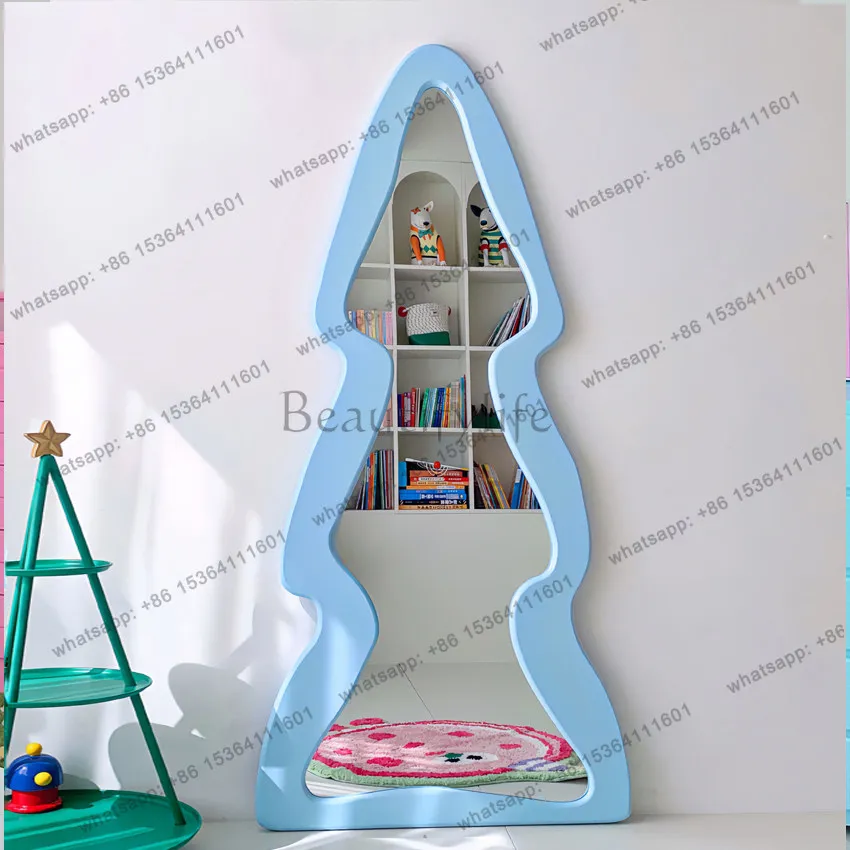 Dopamine cute wind special-shaped full-body full-length mirror blue art bedroom home floor-to-ceiling fitting mirror