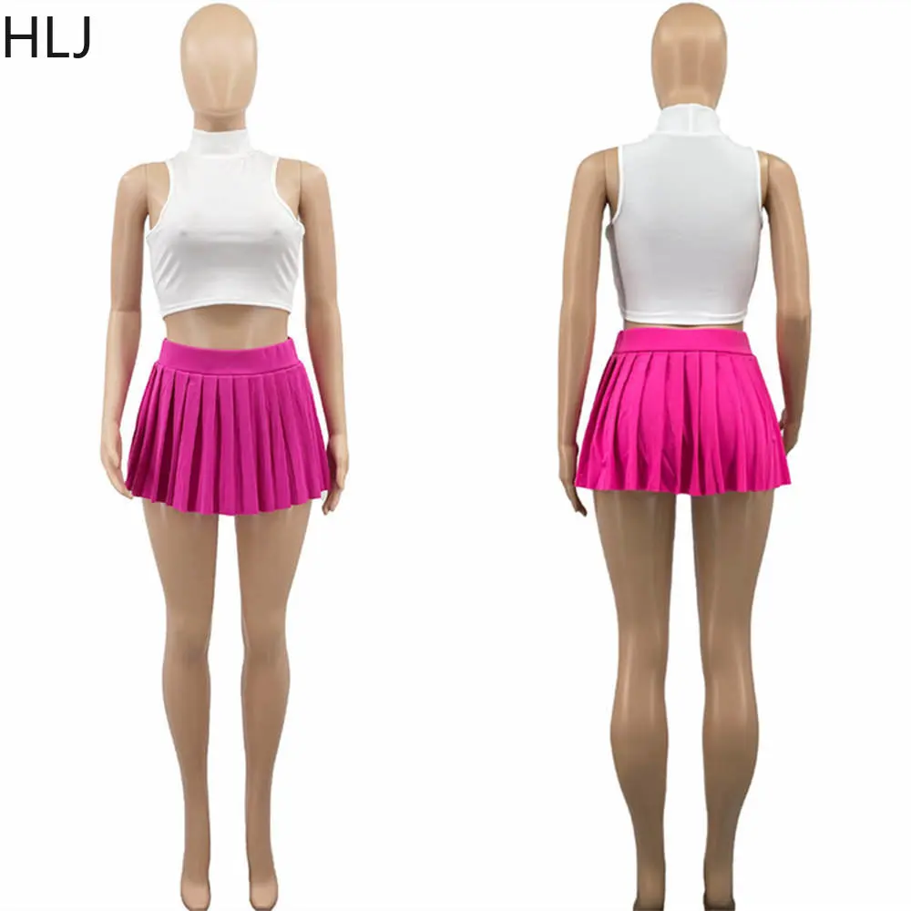 HLJ-Conjunto de dos piezas para mujer, Top corto sin mangas y Falda plisada, ropa de calle informal de Color liso, trajes de 2 piezas, 2023