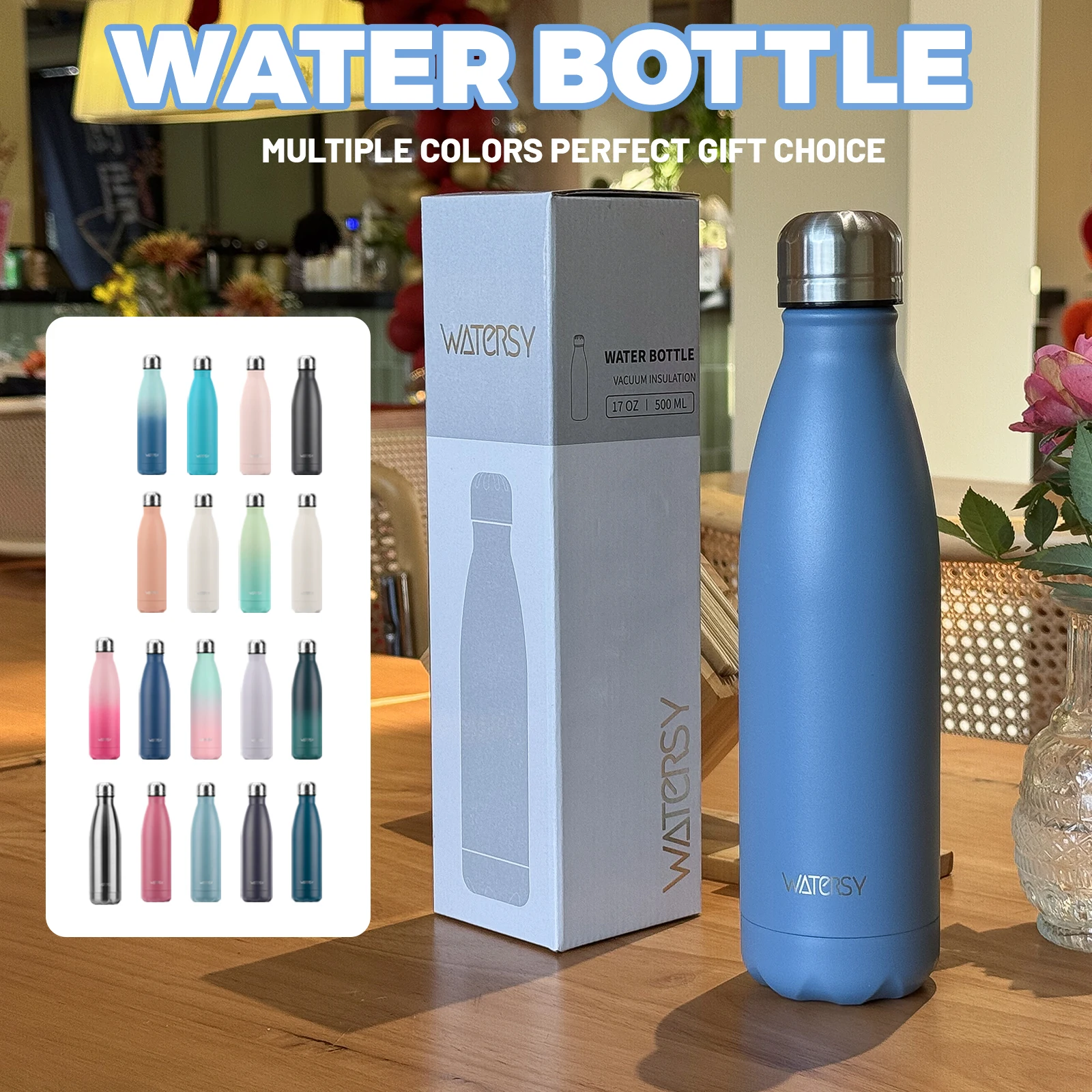 قارورة مفرغة من الفولاذ المقاوم للصدأ سعة 500 مل من WATERSY، كوب ترمس معزول للقهوة والماء، زجاجة حرارية مزدوجة الجدار للرياضة #1