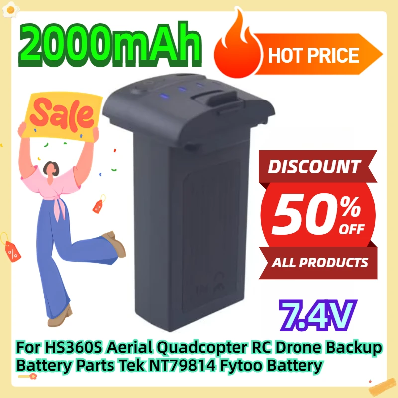 

For HS360S Aerial Quadcopter RC Drone Backup Battery Parts Tek NT79814 Fytoo 7.4V 2000mAh Battery