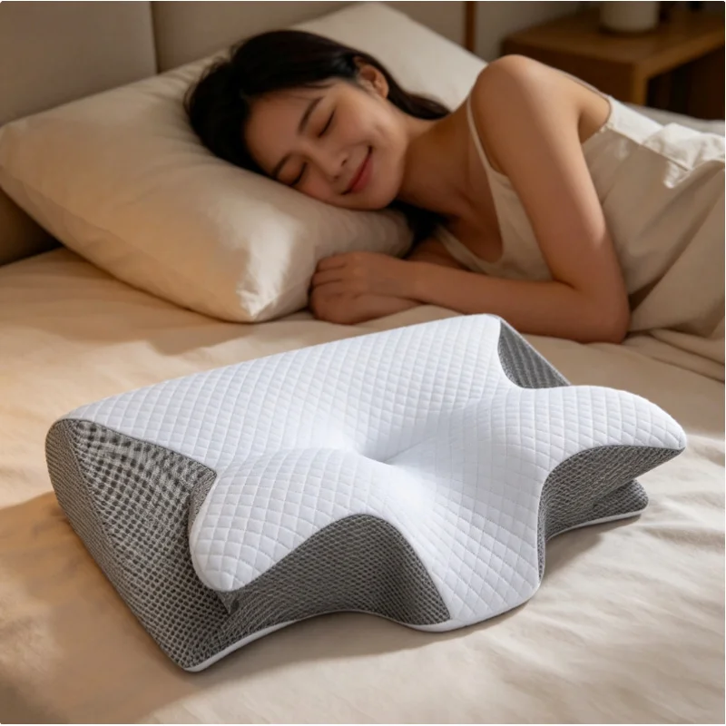 Memory Foam Cervical Neck Pillow, 2 in 1 Ergonomic Contour Orthopedic Support for Neck Pain Relief