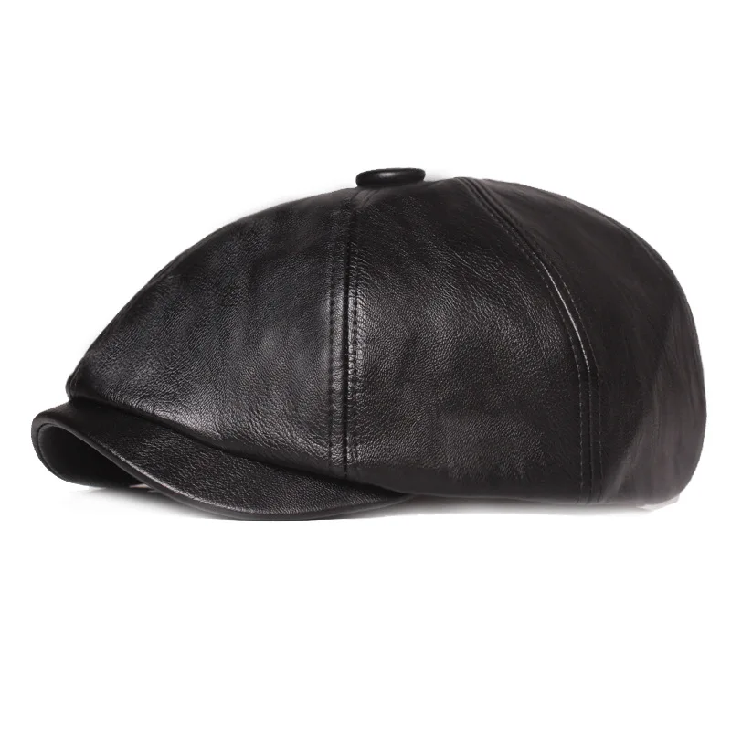 Autumn and Winter Leather Solid Newsboy Caps Flat Peaked Cap Men and Women Painter Beret Hats 129