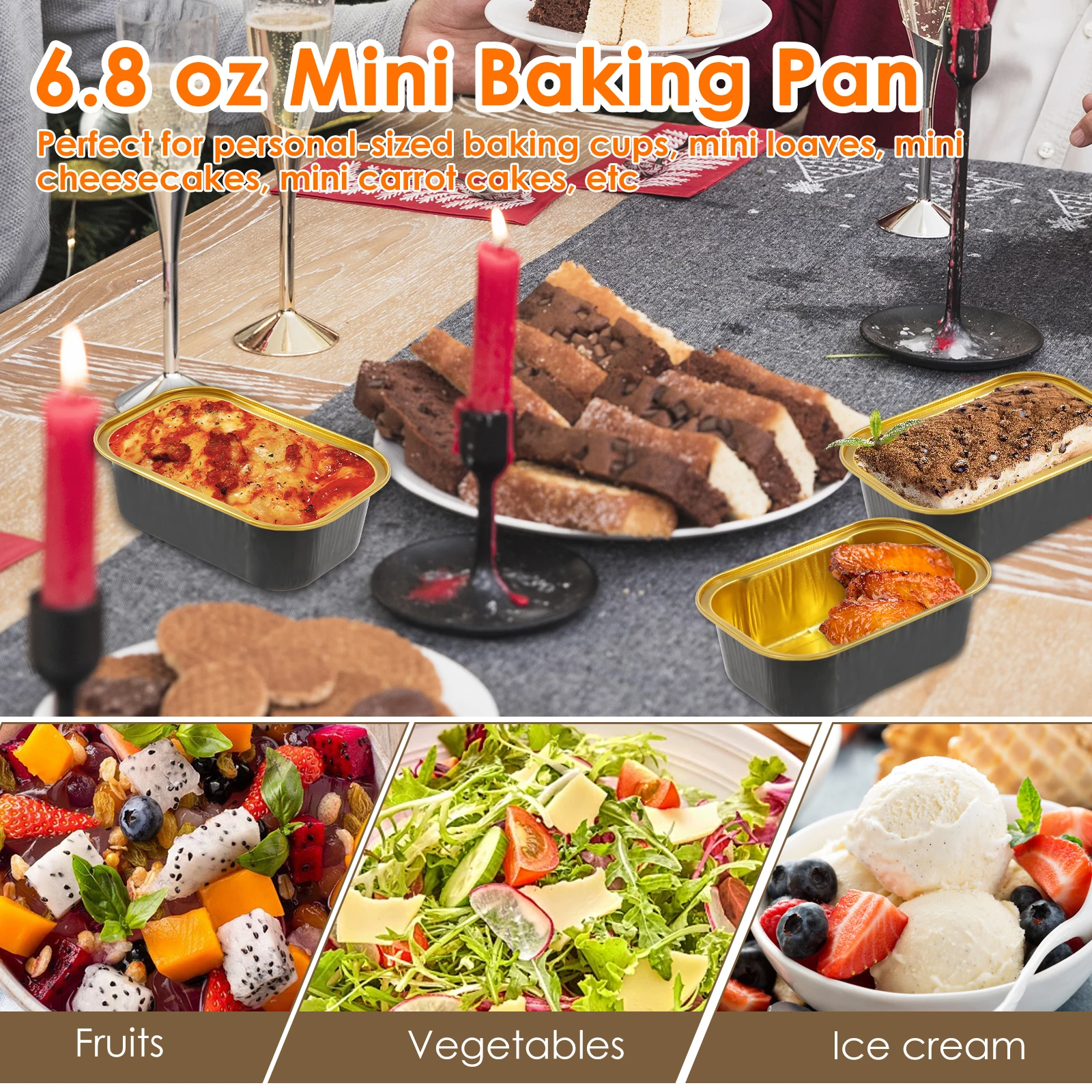 50/100Pcs Mini Cake Pans with Lids and Spoons Aluminum Foil Baking Pans Mini Chocolates Containers Muffin Tins Loaf Pans Kitchen