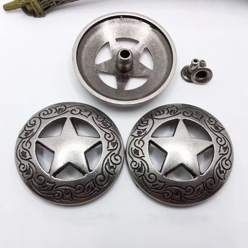 4 pcs Metal Five-pointed Star Concho Rivet Structure Riveting Parts for Leather Bag Garment Shoe Saddle DIY Craft Accessories