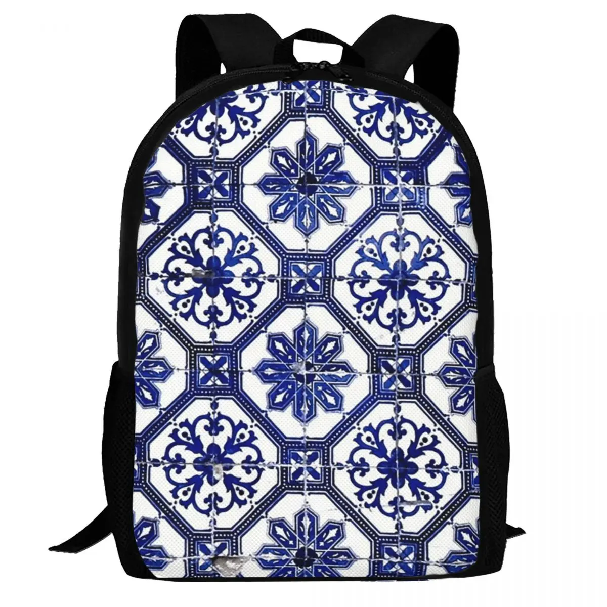 Blue And White Portuguese Tile Backpack Daypack Large Capacity Children BookBag School Bag Shoulder Bags for Men Women