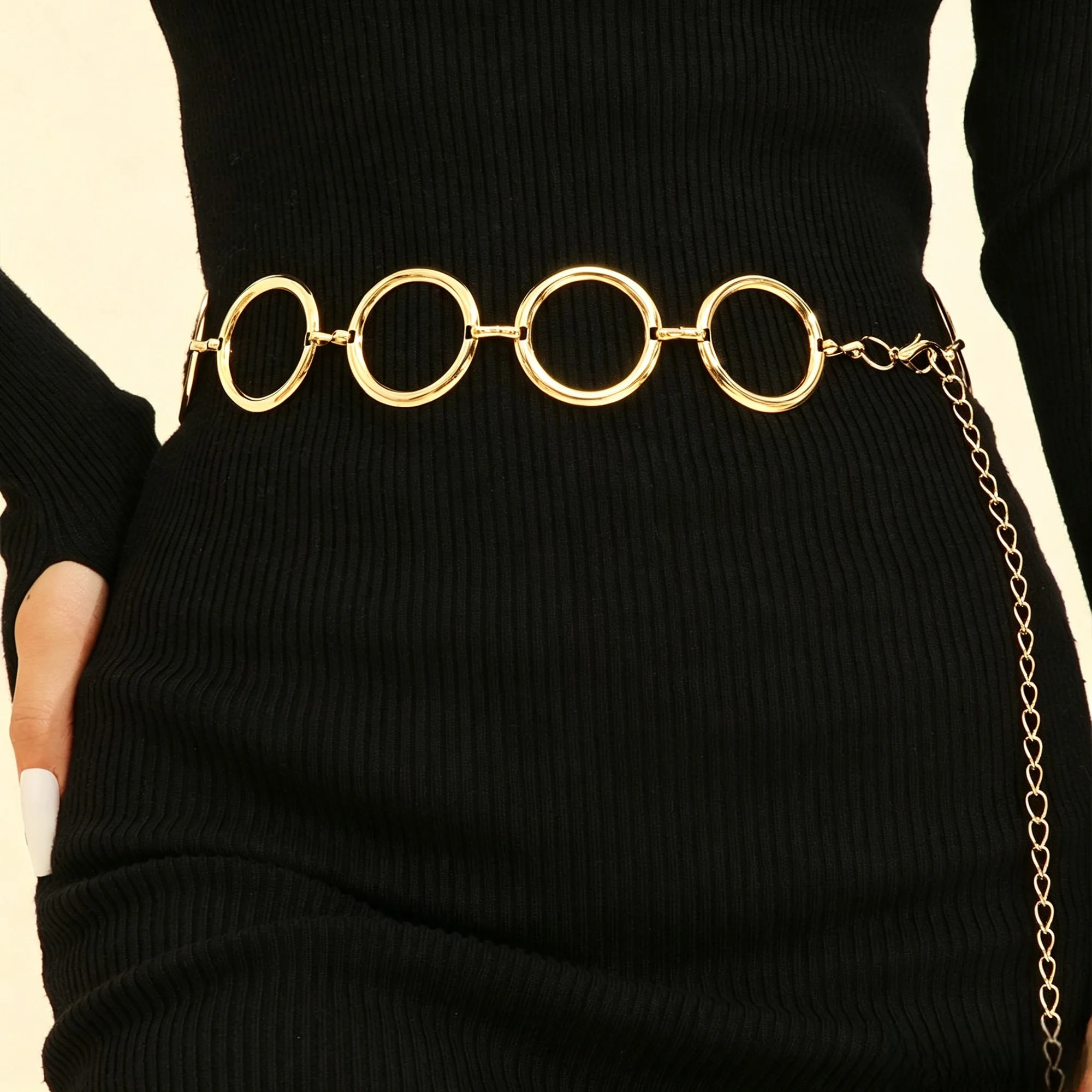1pc Multi-Ring Waist Body Chain, minimalist elegant design. For parties, perfect holiday gift.