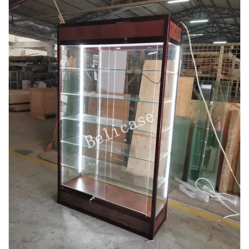 Custom, ultra dispensary display wig display showcase aluminium frame glass showcase for Smoke Shop