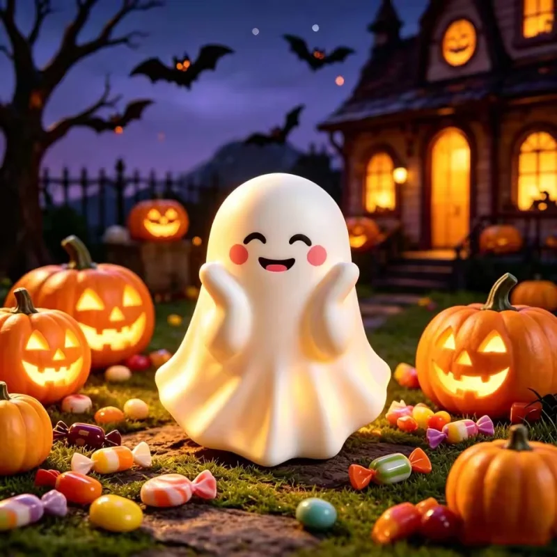 Cute Ghost Figurine Mini Size Smooth Surface PVC Pen Holder Halloween Bedroom Party Desk Ornament Gift
