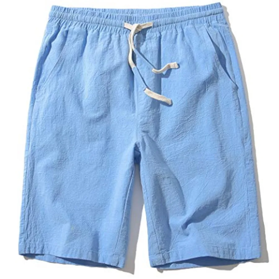 

SIR7 Men's Linen Casual Classic Fit 11 Inch Inseam Elastic Waist Shorts with Drawstring