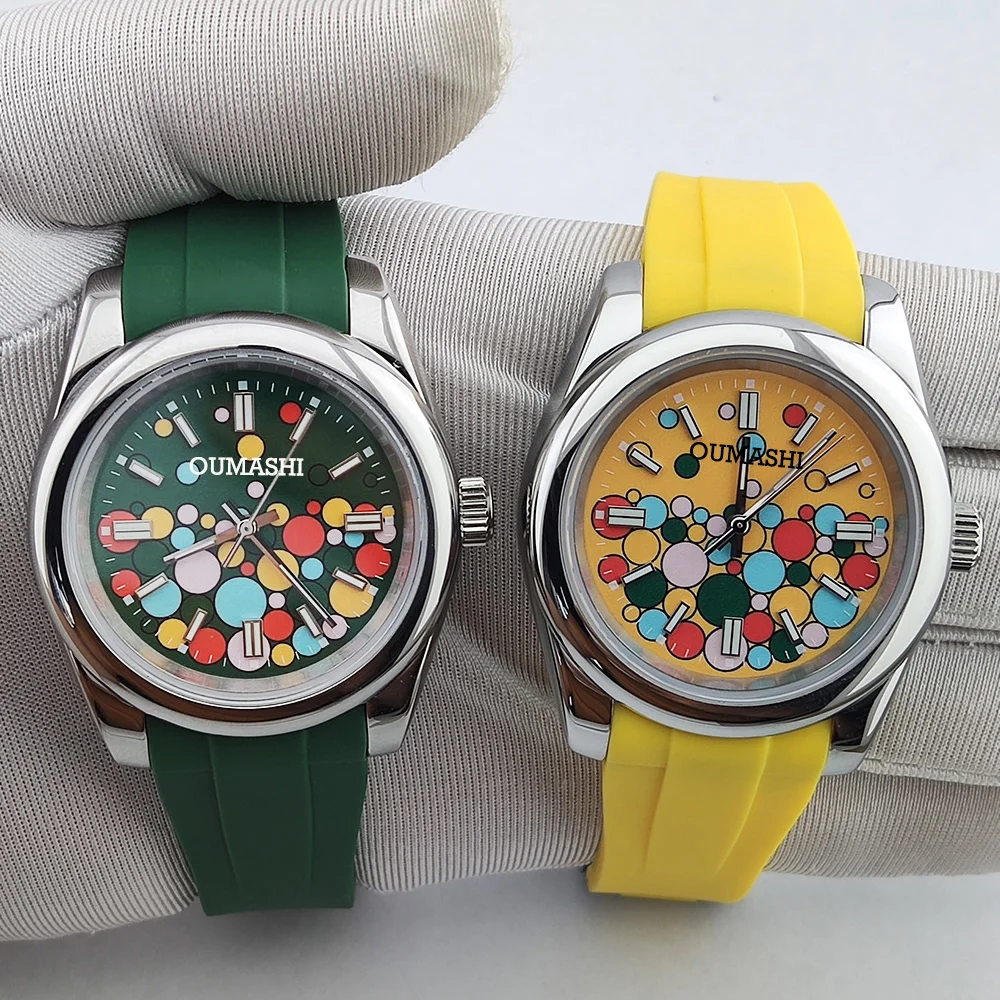 นาฬิกาผู้ชาย 39 มม.นาฬิกา NH35 นาฬิกากระจกแซฟไฟร์กันน้ำนาฬิกา CN ผลิต/NH35 การเคลื่อนไหวสายยาง