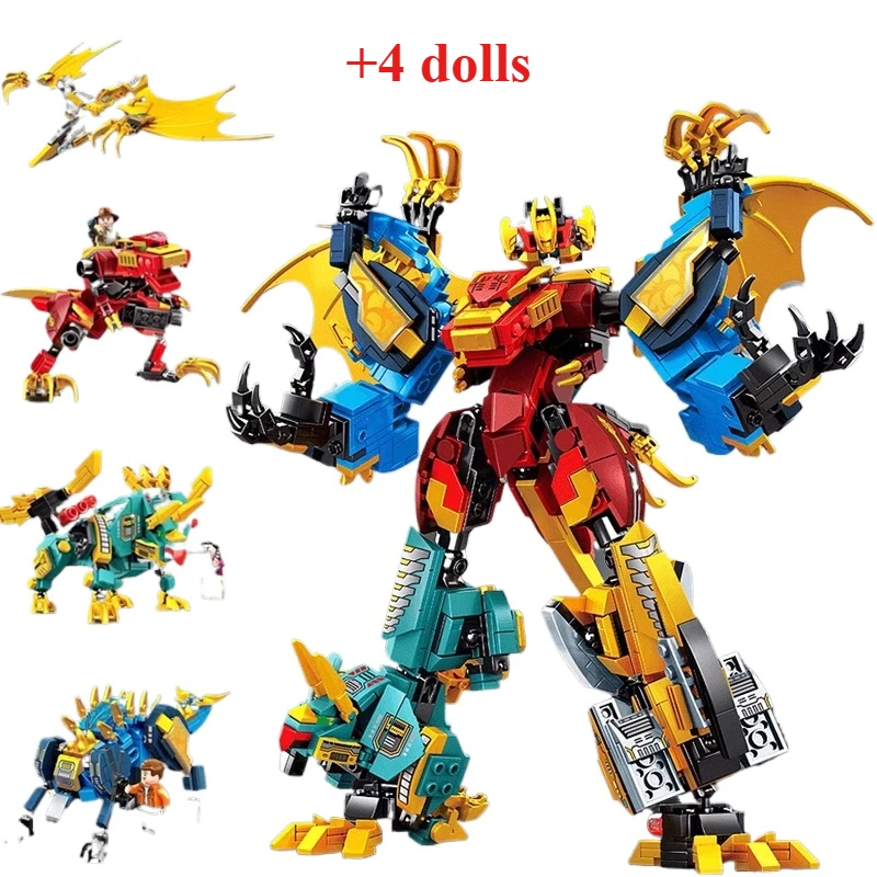 SEMBO 4in1 Transformable Robot Dinosaur World Mechanical Accumulation Model Wooden Kit Assembly Boys' and Children's Toy Gifts