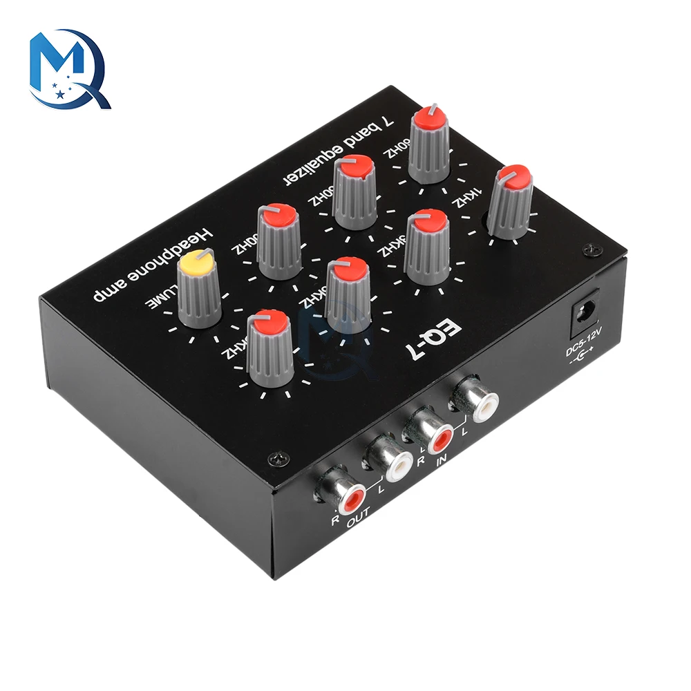 DC5-12V EQ-7 Seven Stage Balanced Audio Amplifier High Medium Low Frequency Adjustable Preamplifier Audio For Computers Earbuds