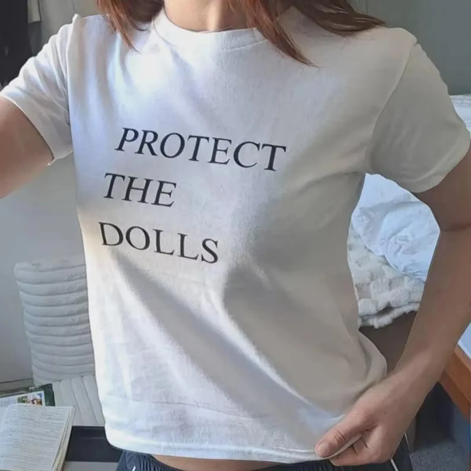 

Футболка Skuggnas Protect The Dolls с короткими рукавами, модная хлопковая футболка, летние футболки унисекс, женская и мужская футболка, Прямая доставка