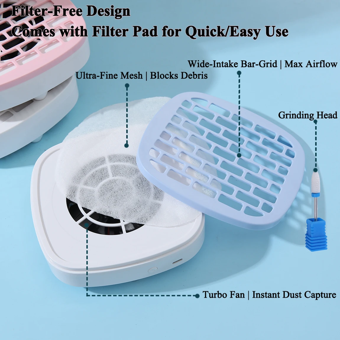مجمع غبار الأظافر المحمول - مكنسة مانيكير منخفضة الضوضاء، شفط قوي لصالونات الأظافر وإزالة غبار طلاء الجل المنزلي #5