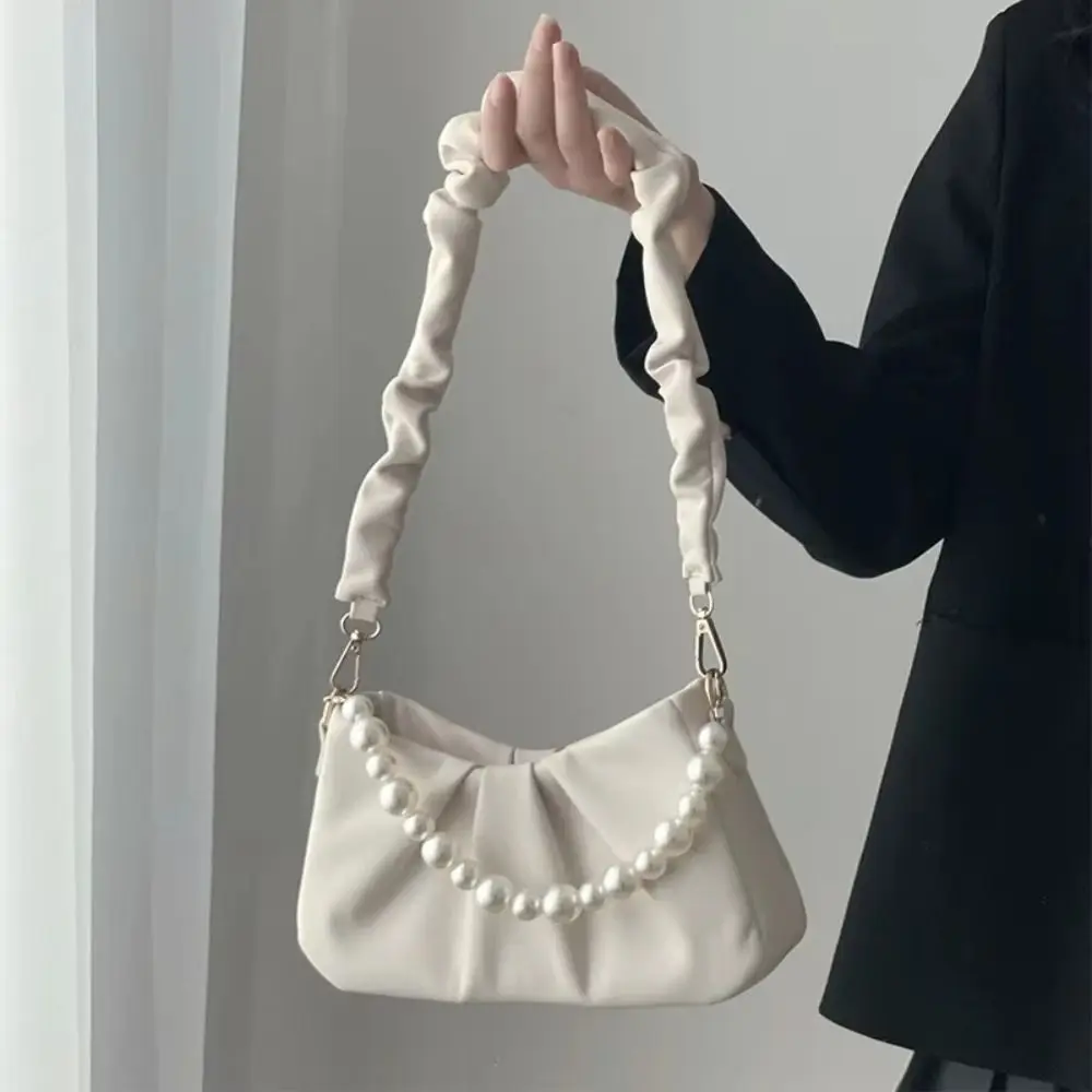 PU Leather Solid Color Underarm Bag Carrying Lightweight Pleated Cloud Bag Waterproof Korean Style Single Shoulder Wallet