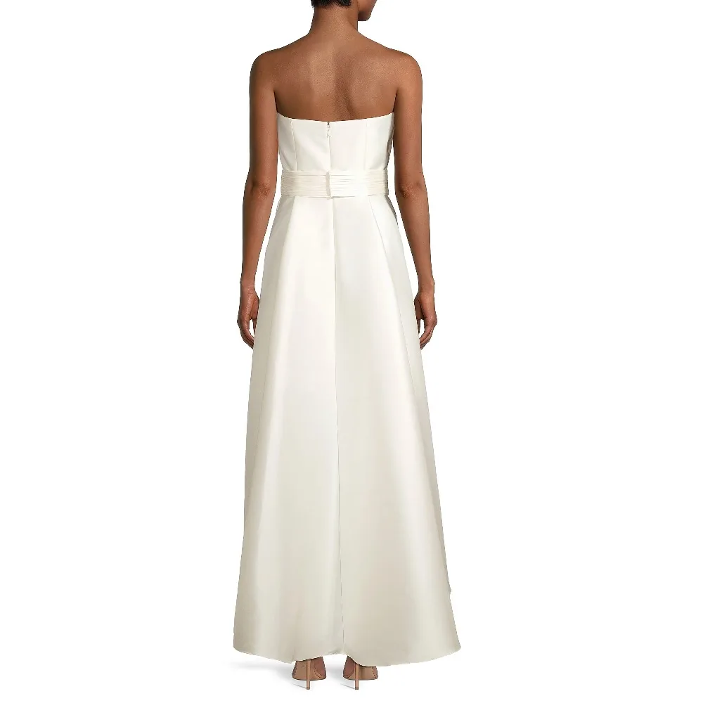 Customized Modern Minimalist White Satin Midi Cocktail Dress Featuring Unique Asymmetric Fold One Shoulder Neck