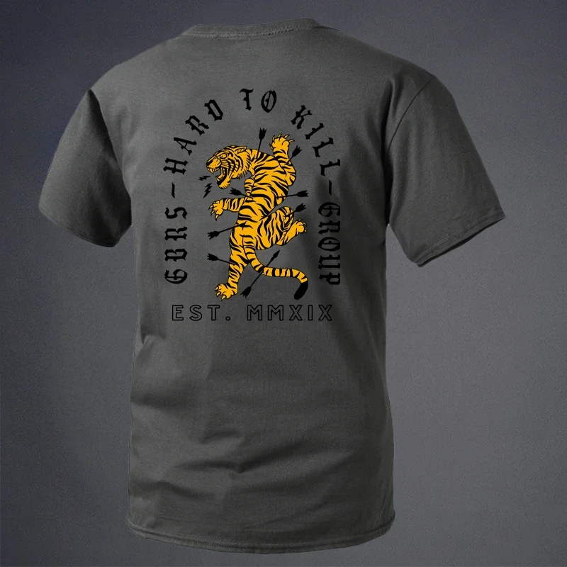 2025 夏の新製品 GBRS テーマ半袖 Tシャツタイガーマウンテンプリント純綿高品質スポーツフィットネス Tシャツ