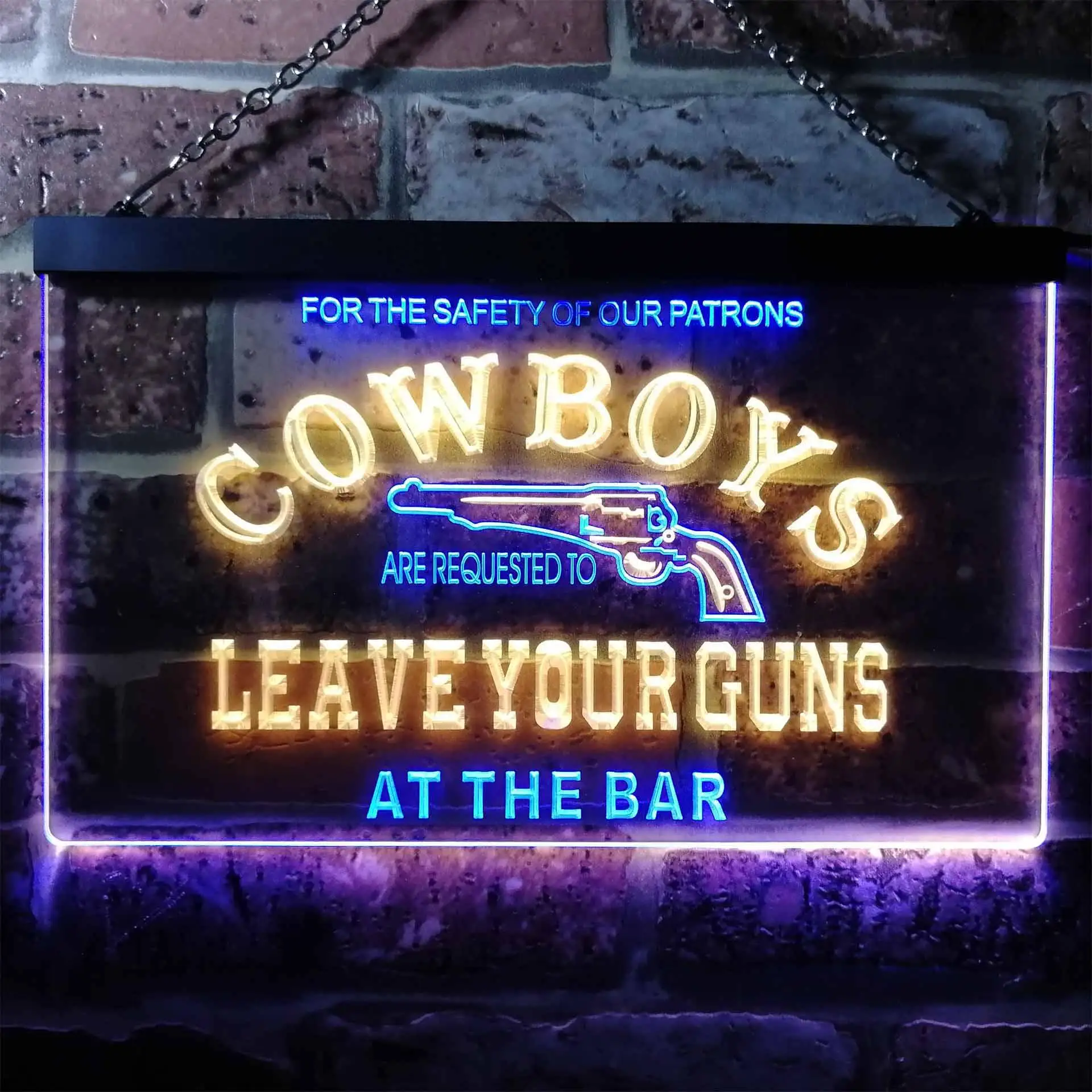 Cowboys Leave Guns at the Bar Dual Color Led Neon Sign st6-i0783