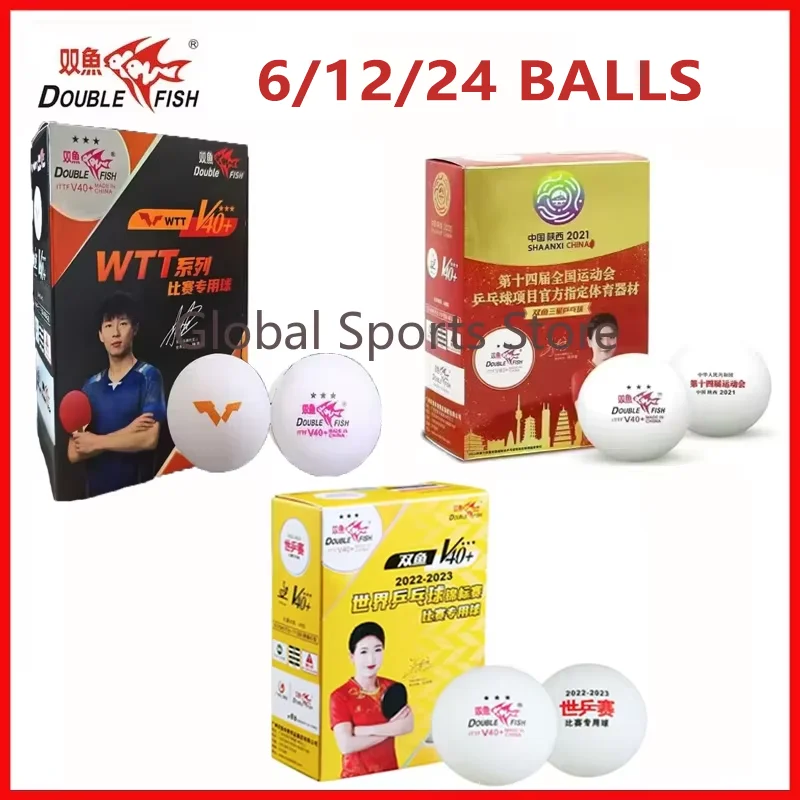 Double Fish 3 Star Table Tennis Balls V40+ Special Ping Pong Balls for WTT ABS New Material Seamed Balls for Competition 6/Pack