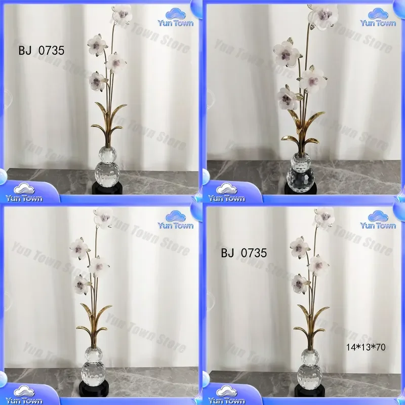 Modern Simple Gourd Flower Supply Table Alloy Crystal Home Entrance Decoration for Living Room Bedroom Hallway Crystal Flower