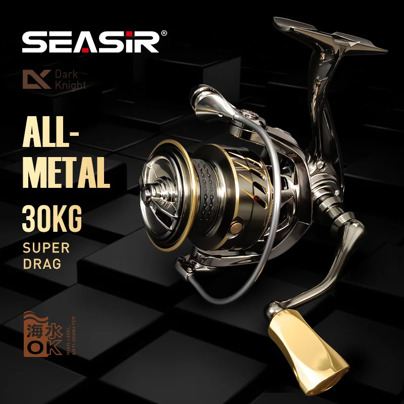 seasir dark knight alca de energia ultra leve todo o metal molinete pesca mais 1bb super arraste 30kg pesca em agua salgada enfrentar 01