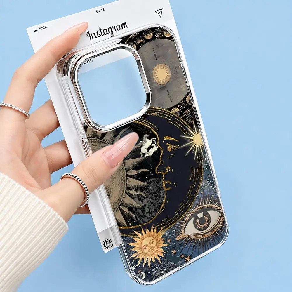 Creative Sun Person Pattern Transparent Black Phone Case For iPhone 16 Pro Max 17 15 14 13 12 11 Pro 16E 7 8 Plus XR XS X Cover