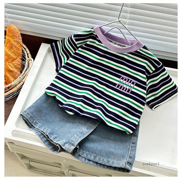2025 Summer New Boys' Striped T-Shirts Value Children Girls Tops Short Sleeve O-Neck Cotton Kids Clothes 2-10Y image 4