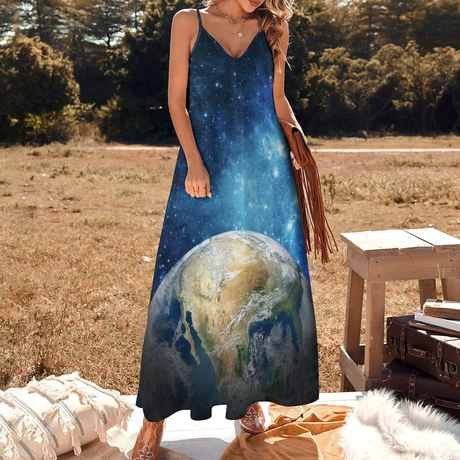 Planet Earth from Space theme. Sleeveless Dress dresses summer woman 2023 long dress women summer