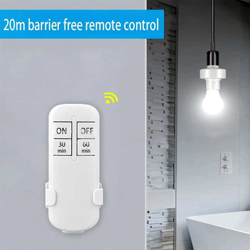 Vendas quentes de controle remoto sem fio e27 suporte da lâmpada interruptor temporizador inteligente ampla tensão faixa branca interruptor temporizador inteligente