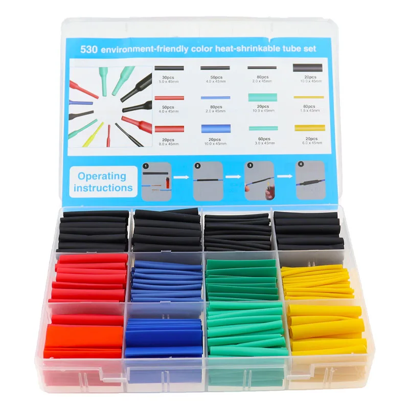 530pcs Heat-shrink tubing waterproof insulation sleeves for household wires data cables headphone repairs colored shrinkable