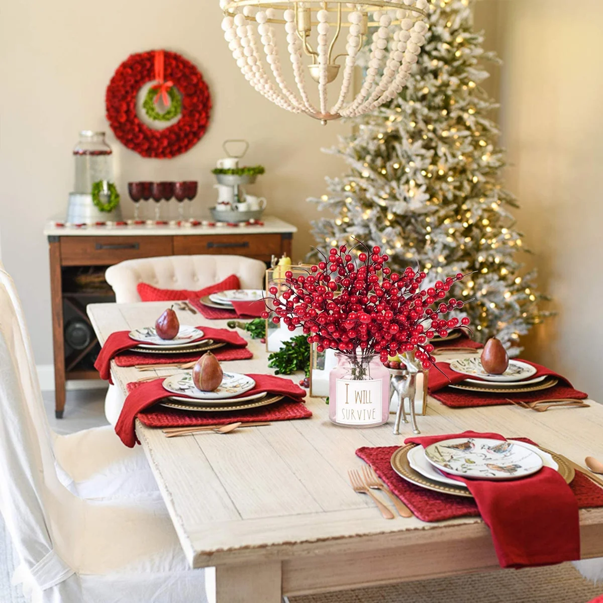 

10Pcs Froth Berry Branches Red Artificial Flower Branches Long-Lasting Christmas Ornament Decoration Supplies