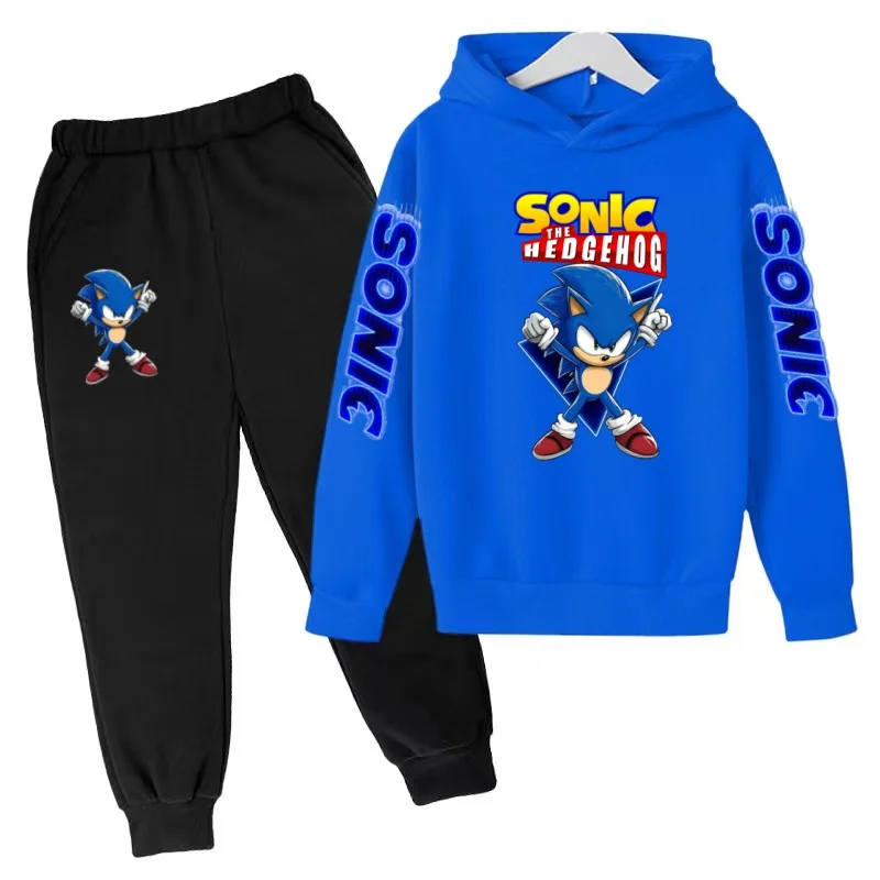 

Kids New Supersonic Clothing Jogging Blue Sweatshirt Top Coat+Pants Two-piece Hoodie Boys Girls3-12Yrs Clothes Casual Sports Set