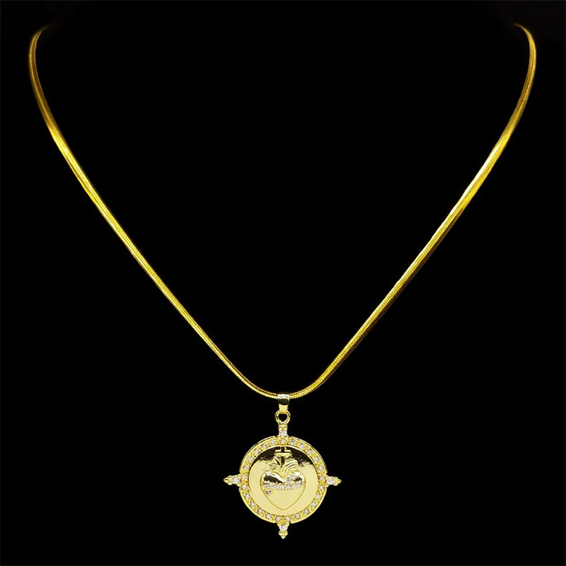 Love Heart Rhinestone Cross Pendant Necklace For Women Couple Copper Gold Color Christian Choker Charms Party Jewelry Gift