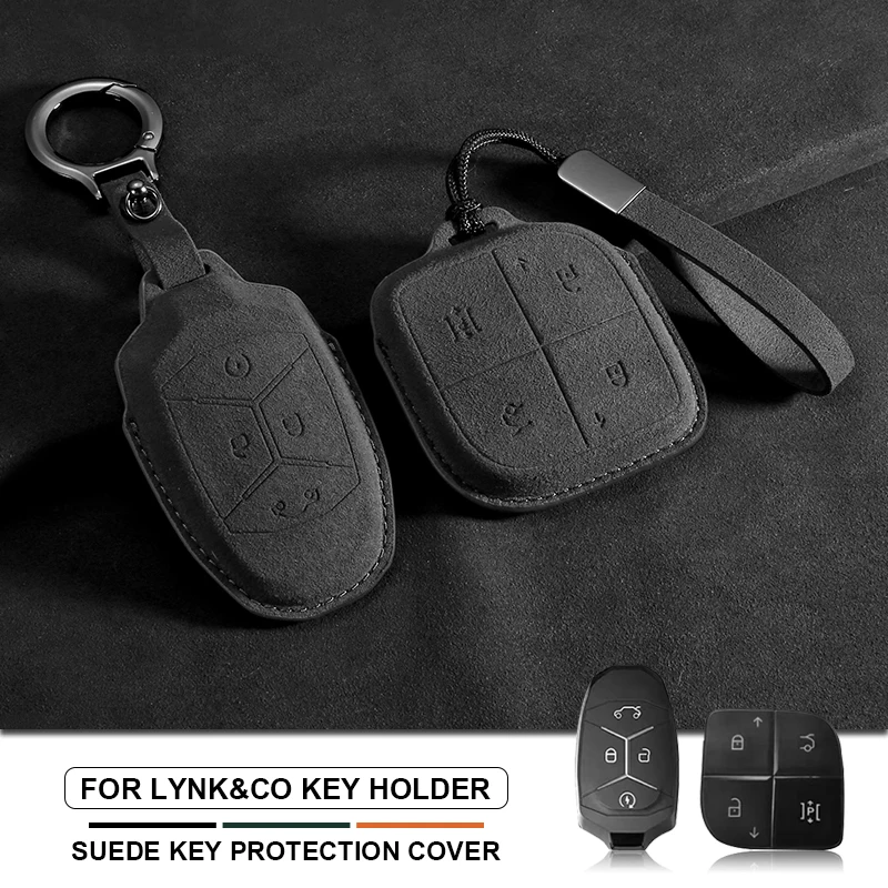 

Car Key Case Fob For LYNK&CO 08 Emp 02 03phev Advanced 02phev 08 Suede Leather Key Cover Auto Interior Decoration Accessories