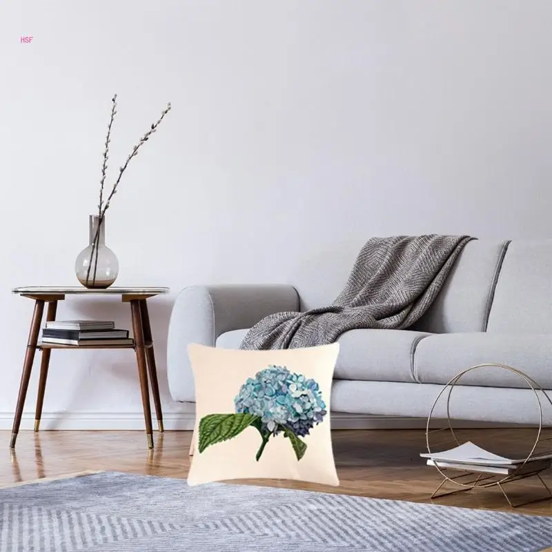 Elegant Print Hydrangea Throw Pillow Cover with Delicate Flower Pattern Linen Pillowcase Mother Day Cushions Case