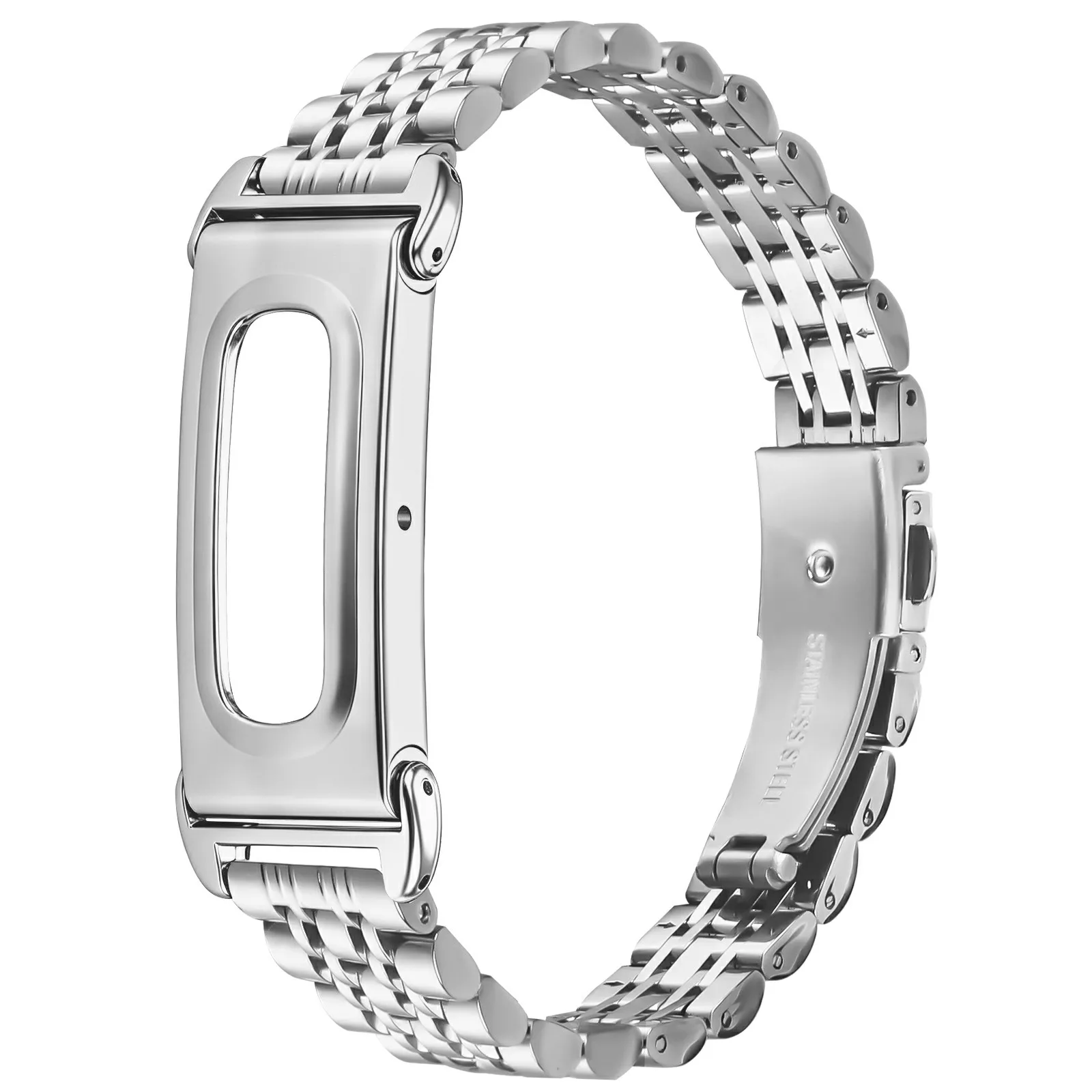 For Google Fitbit Air Stainless Steel Watch Band Slim Beaded Link Strap - Silver